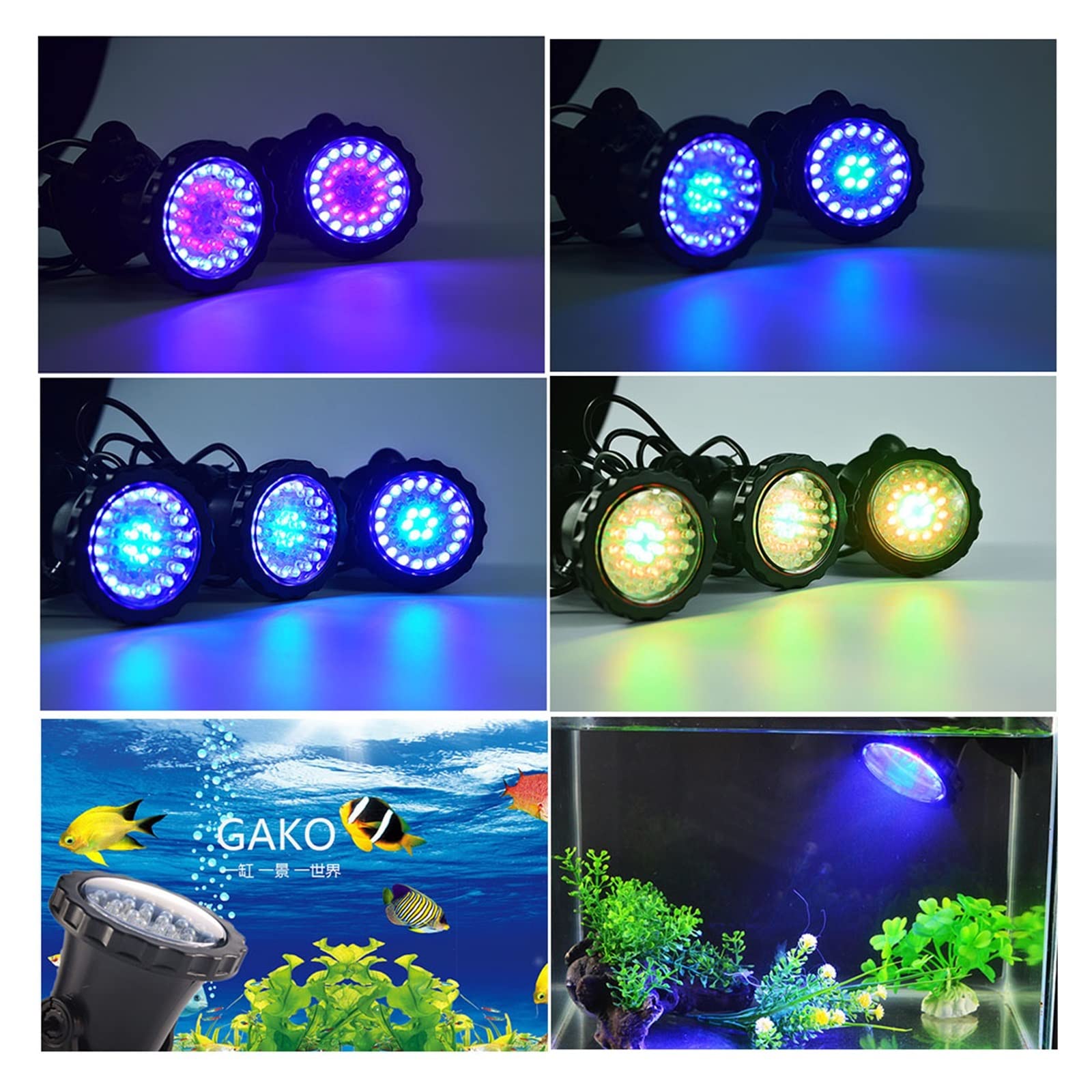 Lámpara de luz LED subacuática a prueba agua, foco subacuático RGB, fuente piscina, estanque, jardín, acuario Resistentes Al Agua Seguras(3 bulbs set)