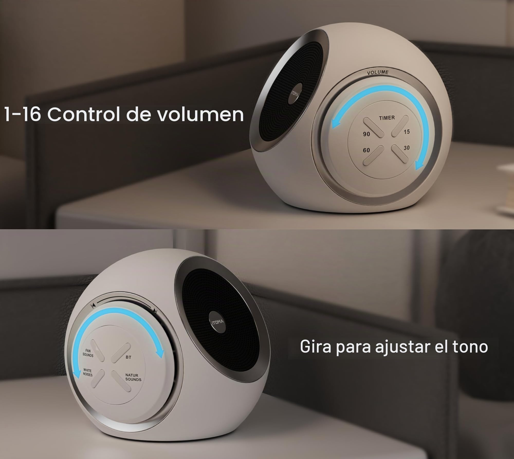 Máquina de ruido blanco, 30 opciones de sonido calmantes, incluyendo ventilador, ruido natural y blanco, cronómetro de sueño, bluetooth, volumen ajustable iTOMA 318