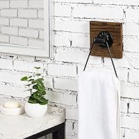 Vista 6 de MyGift Bathroom Hand Towel Holder, Towel Rack Ring 5.5x8.7 inch for Kitchen, Laundry Room, Matte Black Industrial Metal with Rustic Solid Burnt Wood