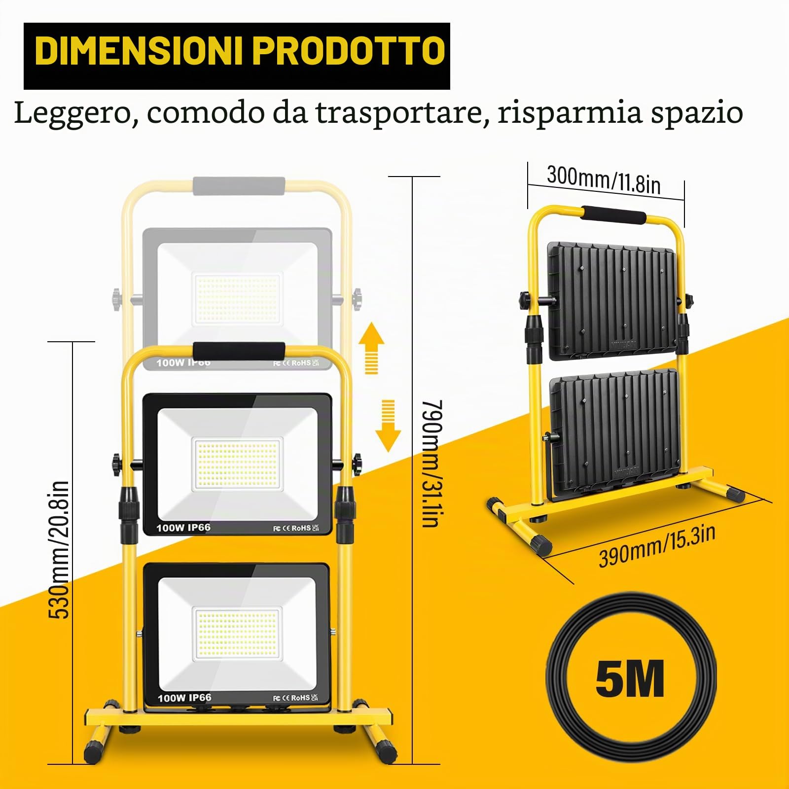 Willpower Faretto da Cantiere 2x100W Faro da Lavoro LED Portatile Esterno | 20,000LM, Con Spina, 6000K Bianco, Staffa Rotazione 180°, Impermeabile, Proiettore LED per Officina Garage Industriale