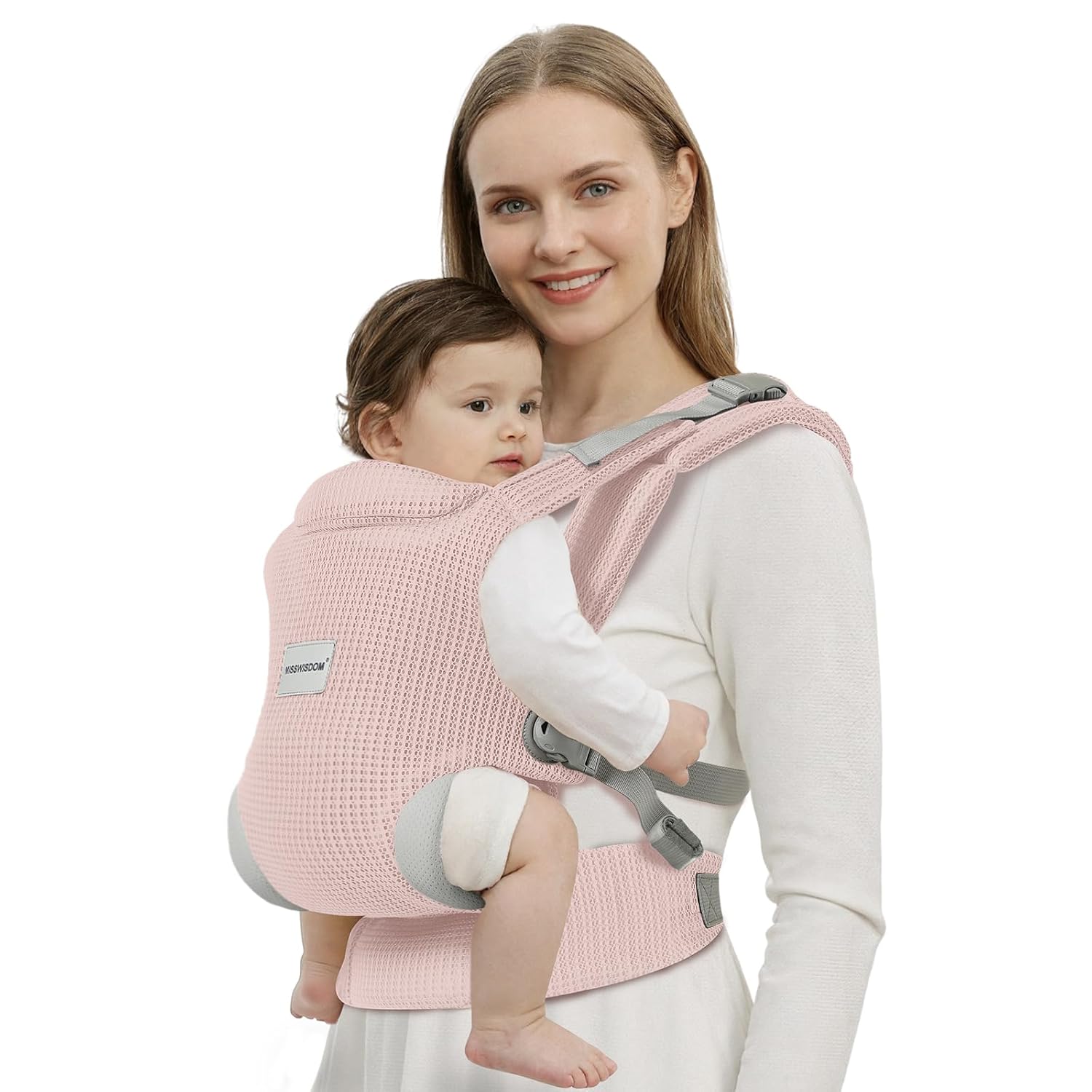 Baby Carrier Newborn to Toddler, Easy Adjustable Toddler Carrier for 7-30lbs, Baby Holder Wrap Carrier, Breathable Mesh Fabric Infant Kangaroo Hip Carriers with Lumbar Support, Pink
