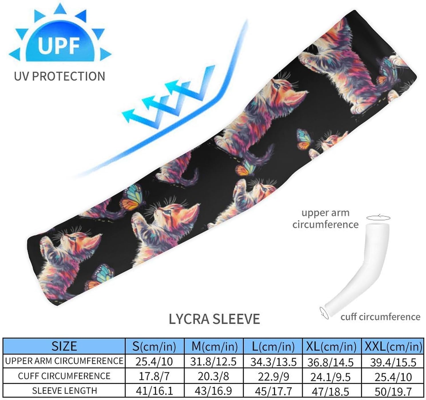 Cute Cat Playing Butterflies Arm Sleeves Sun Protection Sleeves Sports Cooling Arm Compression Sleeve for Men Women