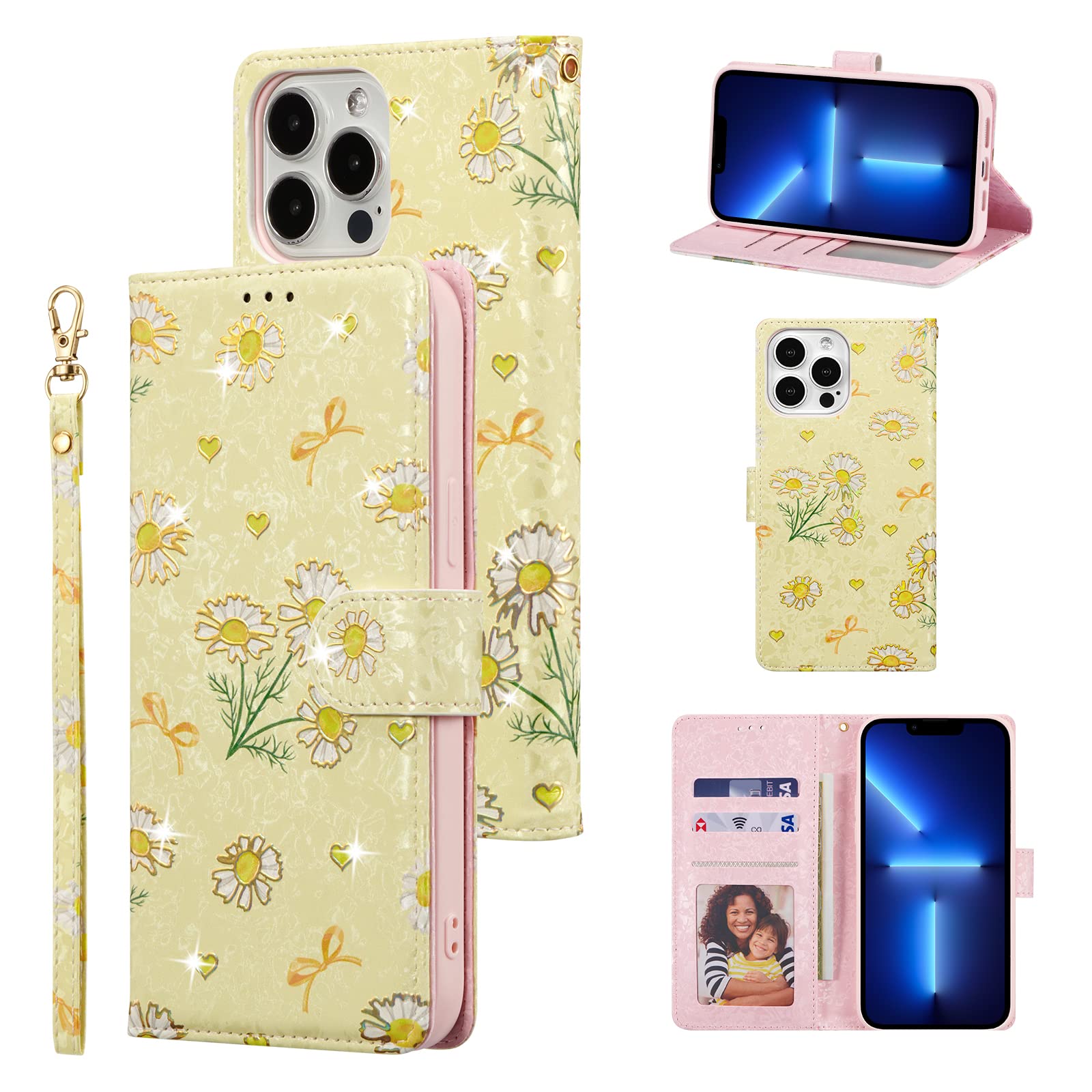 UEEBAI Wallet Case for iPhone 12 Pro Max 6.7 inch, PU Leather Case Kickstand RFID Blocking Flip Case Card Slots Wrist Strap Relief Engraved Pattern