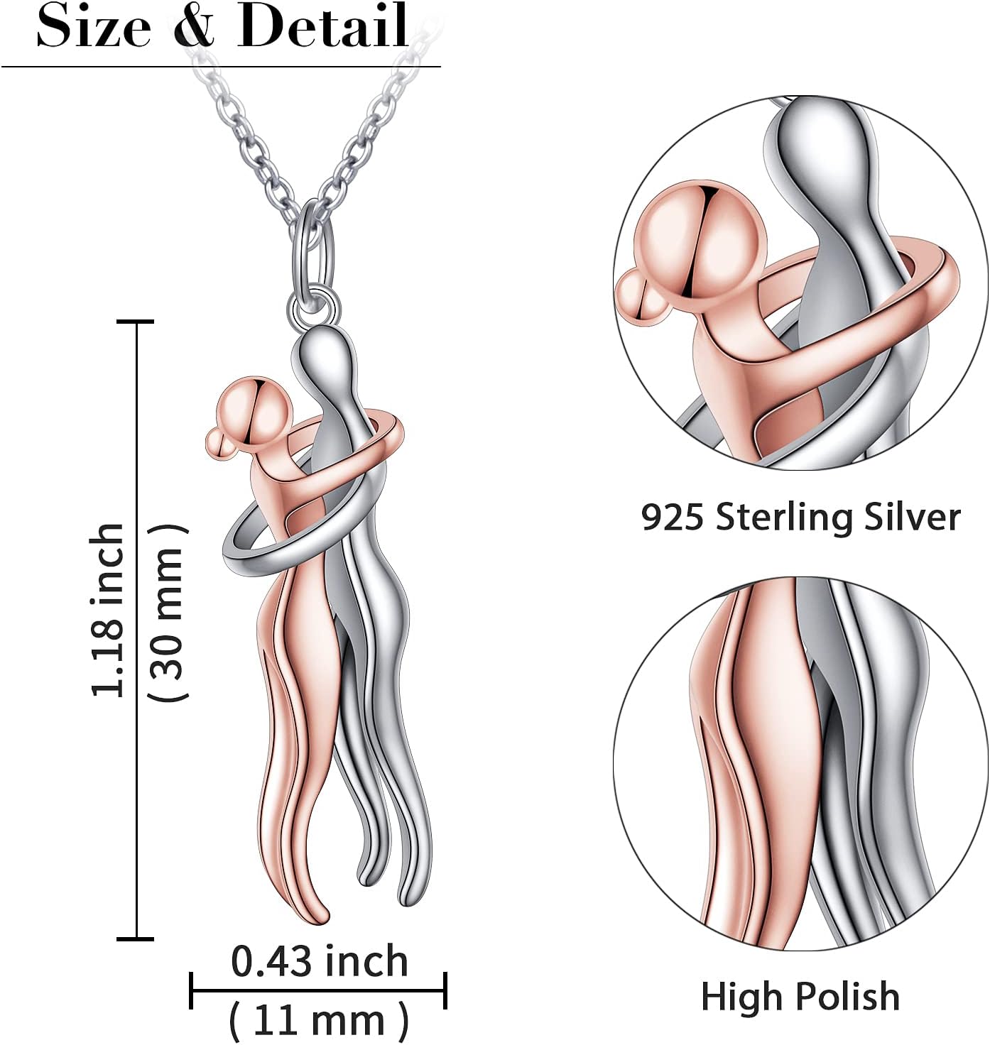 FLYOW Hug Couple Necklace for Women S925 Sterling Silver Hugging Necklace Anniversary Jewelry for Him and Her,Lover Valentines day gift - Image 7