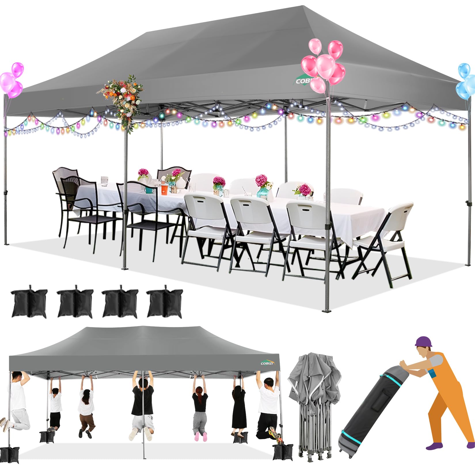 COBIZI 10x20 Heavy Duty Pop up Canopy Tent with Sidewalls Commercial Canopy