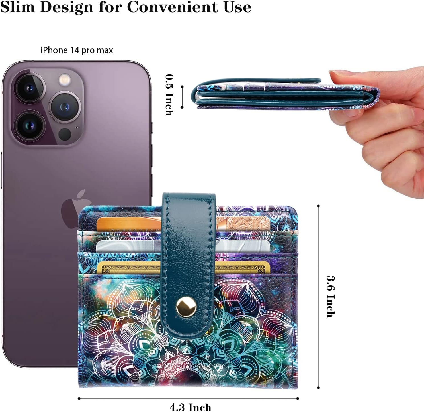 Small Wallets for Women Slim Minimalistfor Bifold Credit Card Holder for Pocket or Purse, Mandala - Image 6