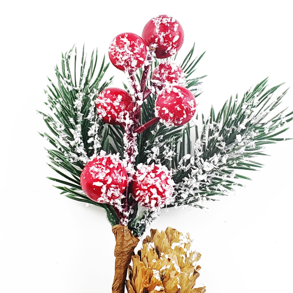 TIHOOD Künstliche Weihnachtsblumen-Plektren, 20,3 cm, rote künstliche Beeren-Plektren, Tannenzweige mit Tannenzapfen, Stechpalmenblätter für Vase, Blumenarrangement, Kranz, Winterferien, Dekoration,