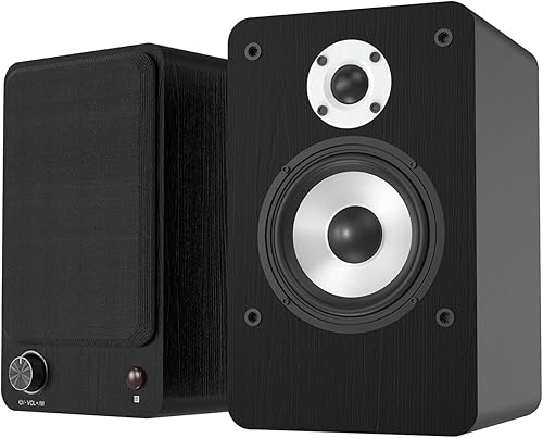 LONPOO Altavoces de estantería alimentados para tocadiscos, monitores de campo cercano activos Bluetooth de 2.0 canales con tweeter de cúpula de