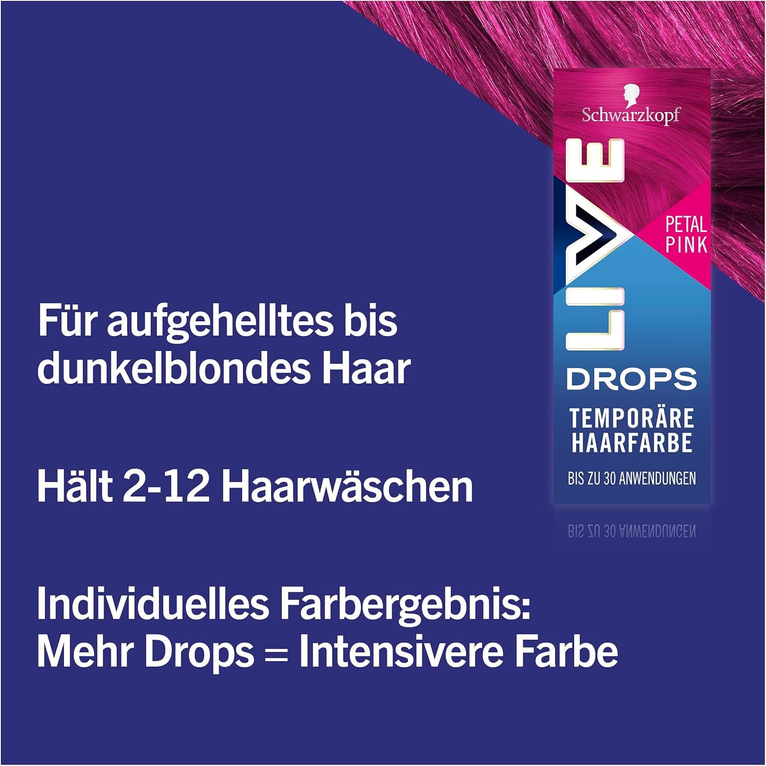 Schwarzkopf Live Color Drops Petal Pink (6 x 30 ml), dosierbare Farb-Drops für einen individuellen Look, Tönung zum Mischen mit dem Conditioner, temporäre Coloration hält bis zu 12 Haarwäschen
