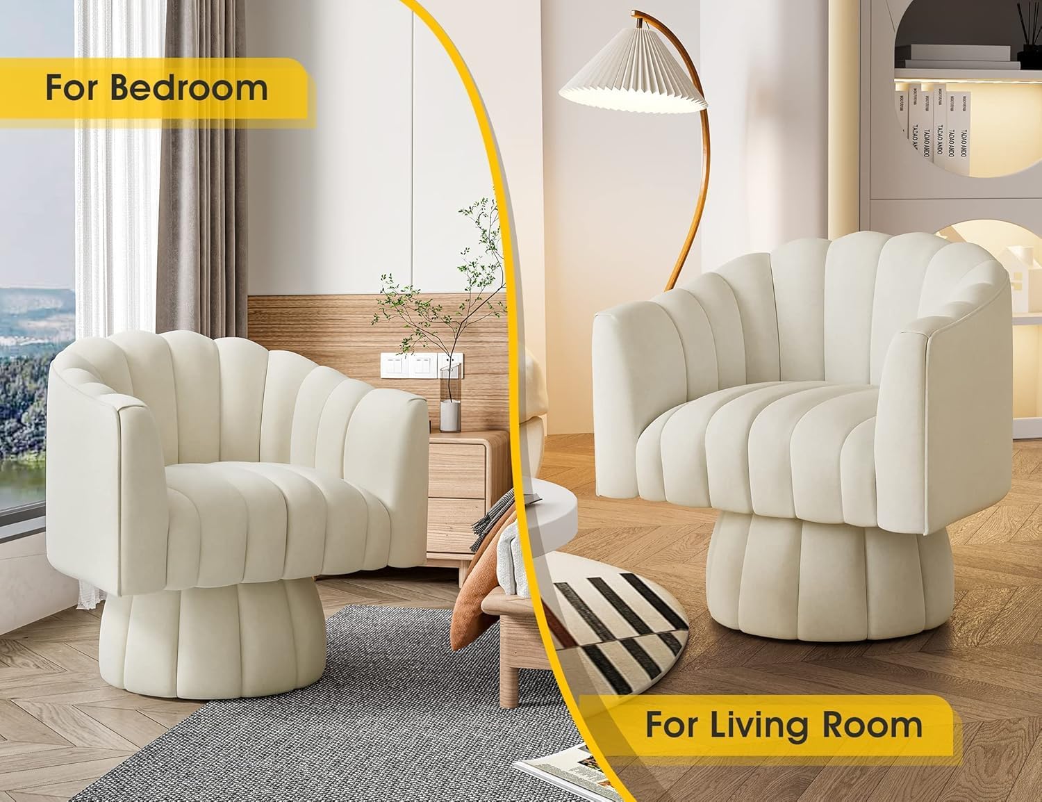 Swivel Accent Chair Set of 2, 360° Swivel Barrel Chair with Armrest, Velvet Upholstered Single Sofa Reading Chair for Living Room,Bedroom,Waiting Room(Beige-2)