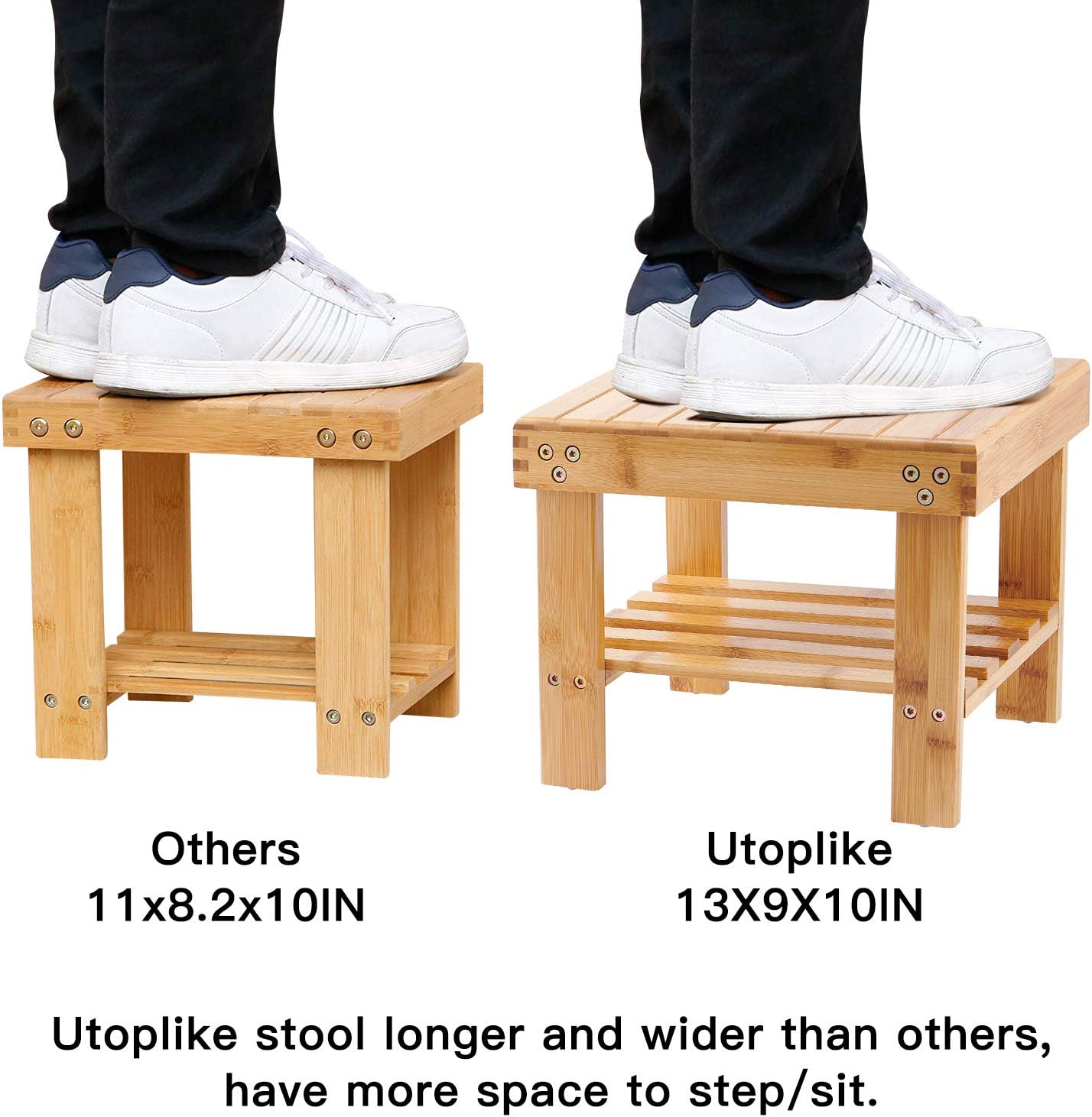 Utoplike Step Stool, Bamboo Small Stool, Bedside Stepstools for High Beds, Foot Rest Stool with Storage Shelf for Bedroom, Shower, Non-Slip Light Weight