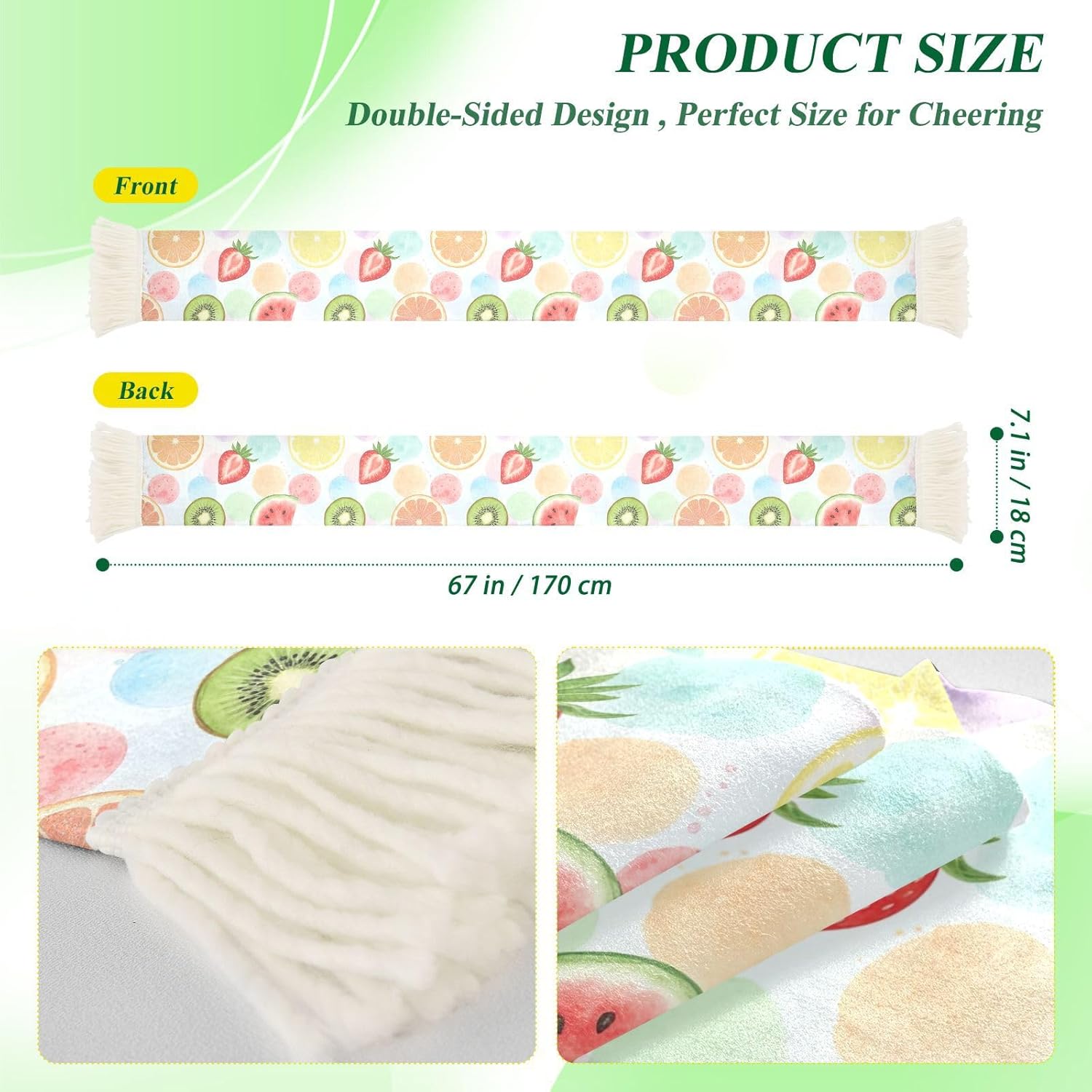 CHIFIGNO Strawberries Pastel Light Sports Fan Scarf Towel, Soft Quick Dry Polyester Cheering Scarf for Soccer Games, Fringed Rally Towel