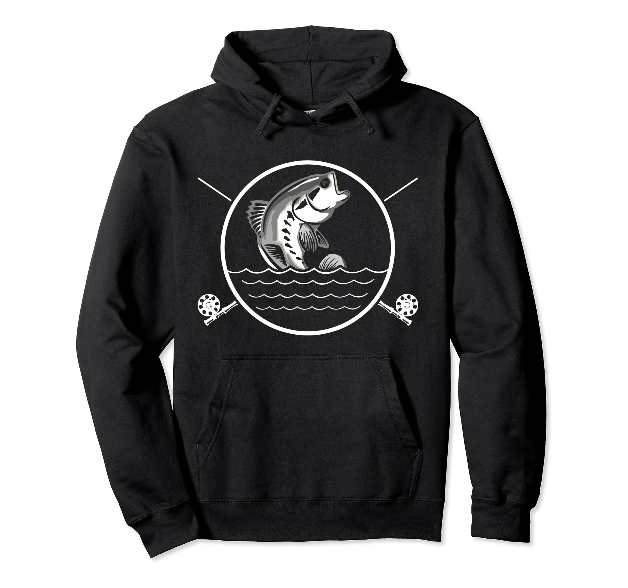 Angler motif with fish and fishing rod gift fishing Pullover Hoodie, Black