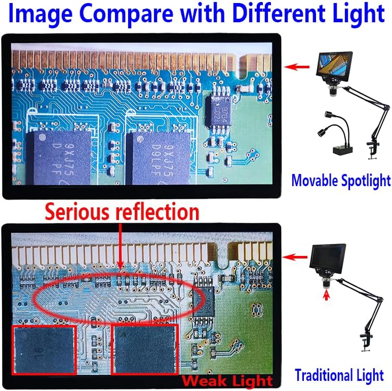 Miniatura 2 de Microscopio digital 1200x Soporte de cámara LCD USB de 9 pulgadas, soporte de brazo de cuello de cisne LED para teléfono móvil electrónico, PCB,