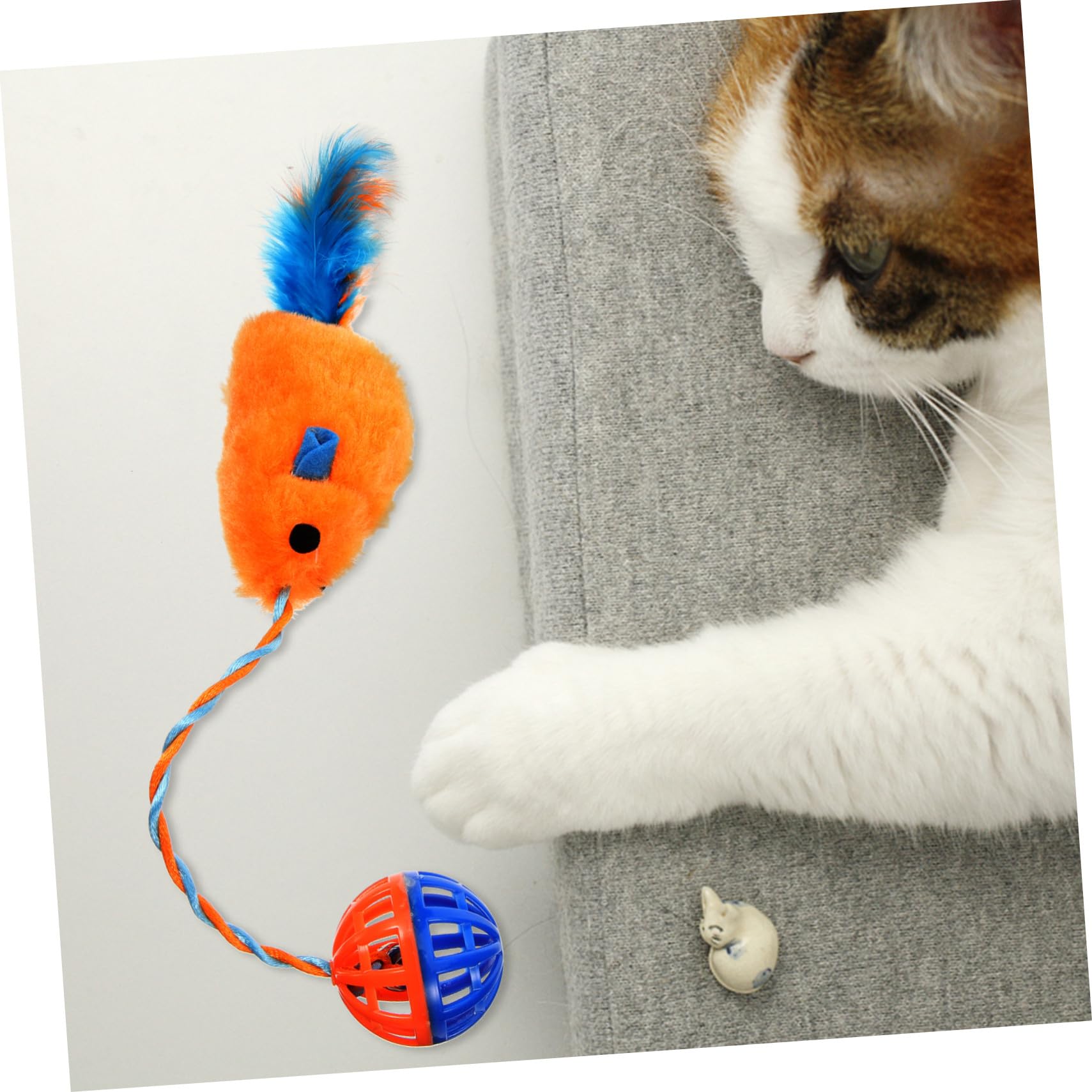 Didiseaon Souris Chat Interactif avec Clochette Plastique et Peluche Orange Intérieur pour Chat Résistant et Stimulant Instinct de Chasse