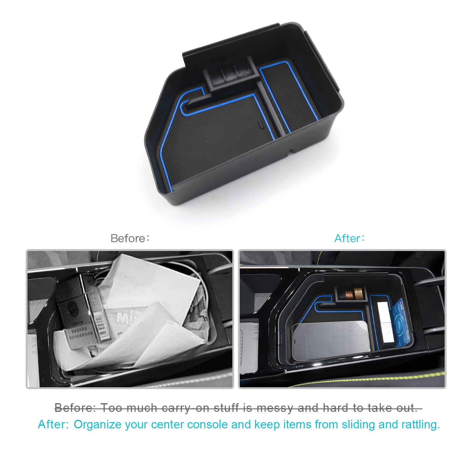 Organisateur Console Centrale Pour Kia EV6 2022-2024 - Plateau De Rangement Avec Séparateurs, Noir, En Plastique ABS