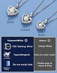MomentWish Necklaces for Women, Valentine's Day Gifts, Lab-Created Moissanite Necklace, 925 Sterling Silver Heart Pendant Jewelry Gifts for Birthday Mother's Day