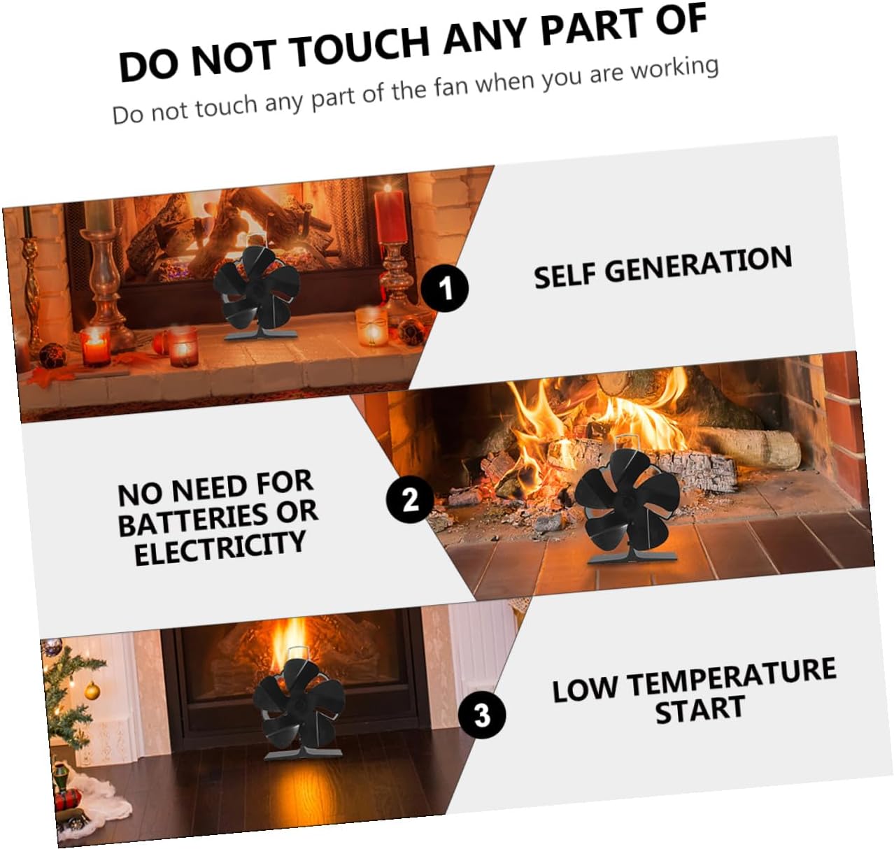 Mini 5-blade Heat Powered Fireplace Fan Silent Black Stove Fan for Residential Wood-burning Stoves Thermal Powered Warm Air Circulator Low Noise Accessory