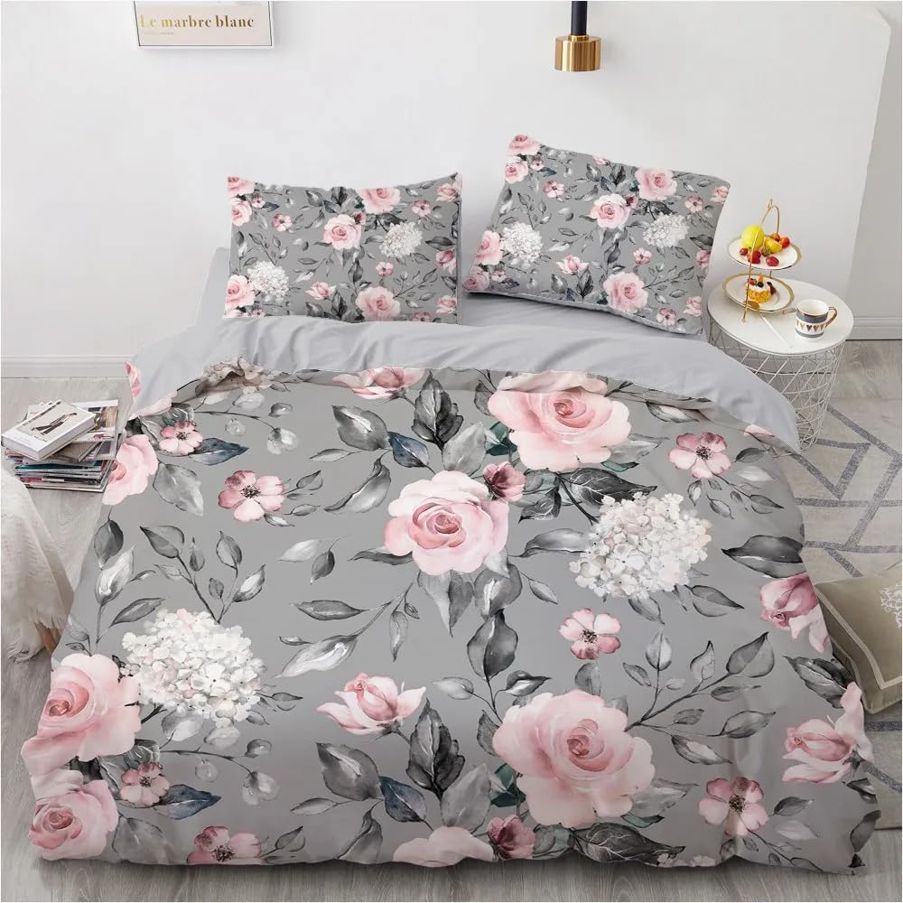 QBIDCSX Bedding Double Bed Set Flowers Bedding Double Bed Set - Microfibre Quilt Cover 230x220 cm - Comforter Cover with 2 Pillowcases(Double)