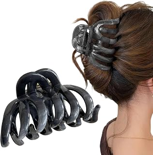 HORREX Claw Clip Vintage 9cm Large Hair Clip Trendy Look (Grey) | Women's hair clips for thin thick hair, hair clips non-slip, stable grip, comfortable to wear, shiny and elegant