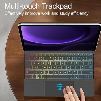 حافظة لوحة المفاتيح Fogy Samsung Galaxy tab S9 Fe Plus - حافظة لوحة المفاتيح المضيئة Tab S8 Plus/S7 Plus/S7 FE مقاس 12.4 بوصة Magic Keyboard Touchpad Rgb
