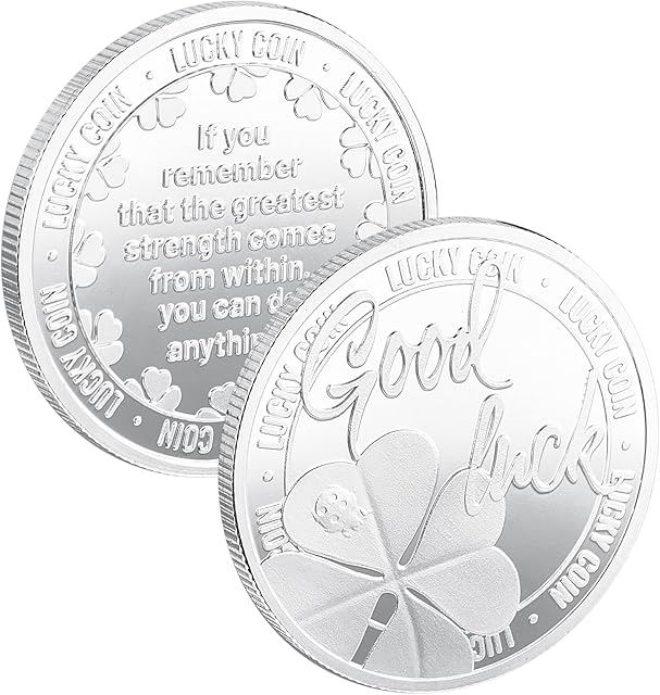 CRASPIRE 4 Pieces Good Luck Coins Lucky Four-leaf Clover Coins Antique Alloy Two-sided Commemorative Coins Engraved Keepsake Gift Set Charm 4cm/1.57inch for Collection, Gift, Souvenir