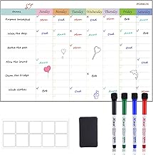 POPRUN Magnetic Weekly Calendar for Families, A3 Magnetic Board with Time Slots, Whiteboard, Weekly Calendar, Menu, Meal, Reminder 43x28cm