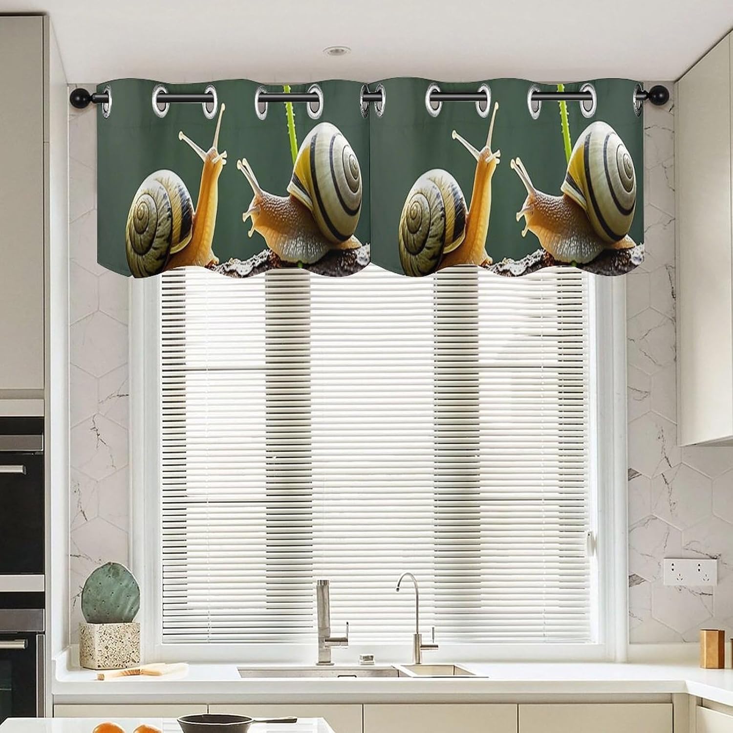 Strawberry Snail Valance for Windows, 2 Pack Kitchen Curtains Modern Home Decor, Soft Blackout Window Curtains for Living Room & Bedroom, 18 X 52 Inch