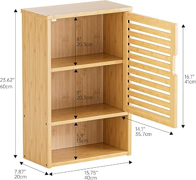 HITNET Wall Cabinet, Small Bathroom Cabinet Wall Mounted, Bamboo Hanging Medicine Storage Cupboard Over the Toilet with Adjustable Shelf for Living Room Kitchen Hallway, Natural