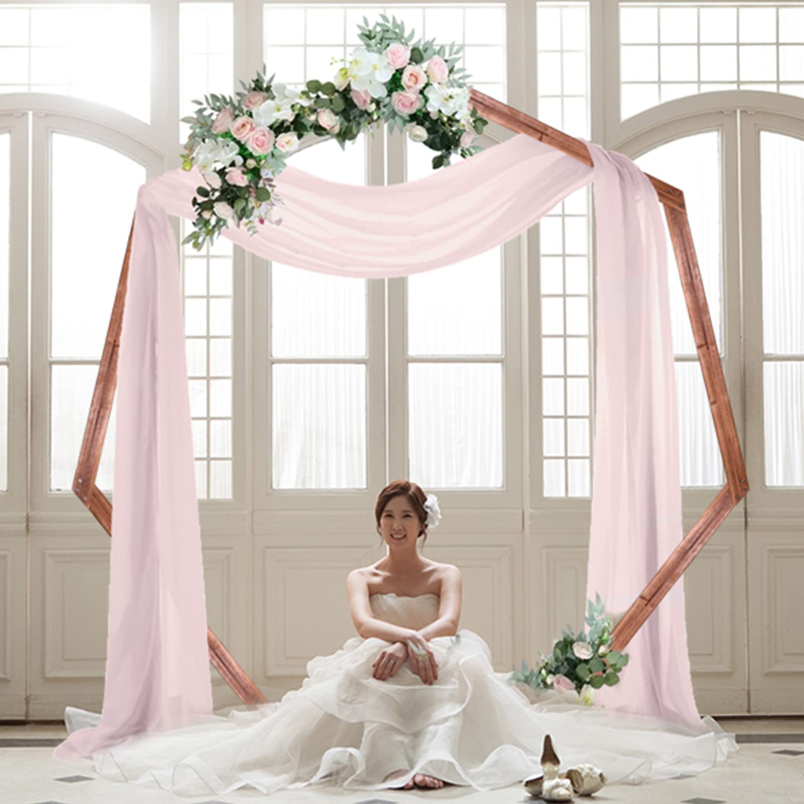 KERUITA Wedding Arch 7.2FT, Heptagonal Wood Arch for Wedding Ceremony