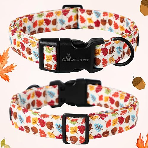 Miniatura 3 de Aring Pet Collar de algodón, ligero y ajustable, con hebilla de liberación rápida para perros pequeños, medianos y grandes, otoño, hoja de arce