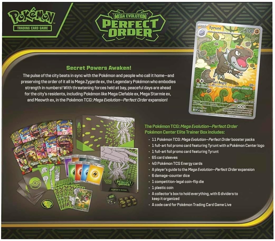 Pokemon TCG: Mega Evolution-Perfect Order Pokemon Center Elite Trainer Box | PO PKC ETB | Exclusive Tyrunt Promo | 11 Booster Packs