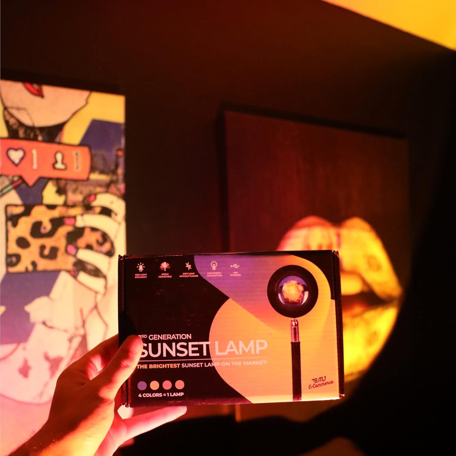 Sunset Lamp | TikTok Projector Light, Multiple Colors | Modern Sunrise | USB Night Lighting for Atmosphere | Sleep Room Decor | Aesthetic Photography | Multi-Colored - 3rd Generation