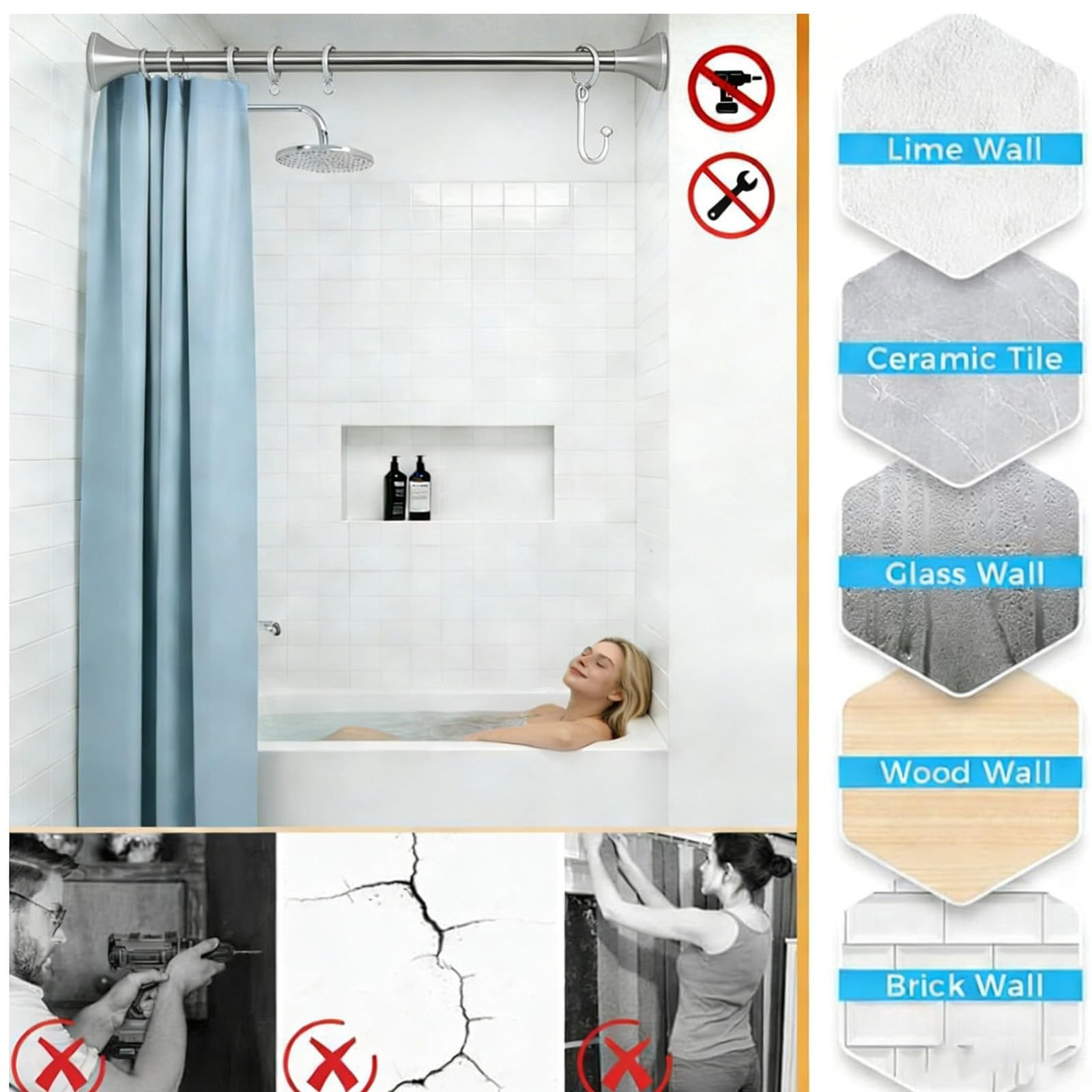 Klemmstange 250cm 300cm, Gardinenstange ohne Bohren, teleskopstange zum klemmen Edelstahl, Rutschfest Teleskopstange für Fenster Badezimmer Schrank Balkon(Schwarz,210-300cm)