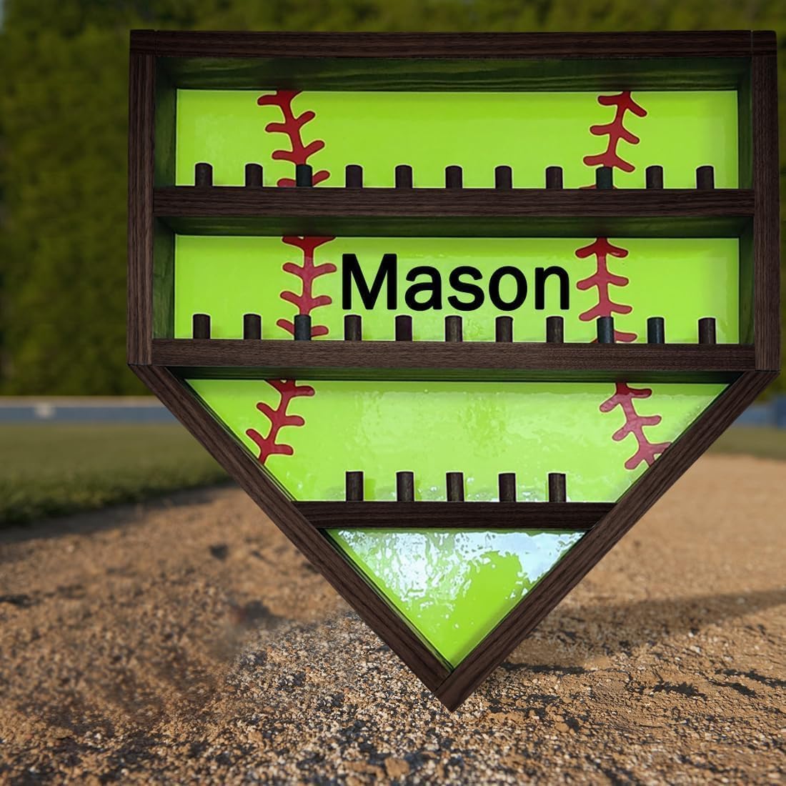 Personalized Baseball Ring Holder, Custom Name Baseball Ring Display Case Display, Championship Ring Display Case, Storage Rack for Collecting and Organizing Sports Memorabilia (Grown-Green)