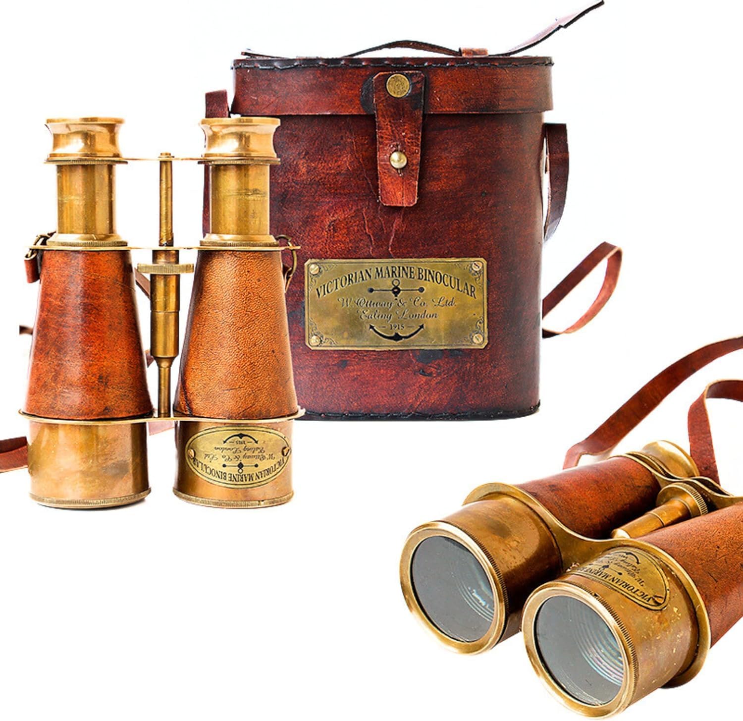 Nautical Vintage Antique Design Brass Victorian Marine London-1915 Binoculars Spyglass, High Powered Binocular for Hunting and Bird Watching, Collectible Items for Home Décor, Birthday Gift (Orange)