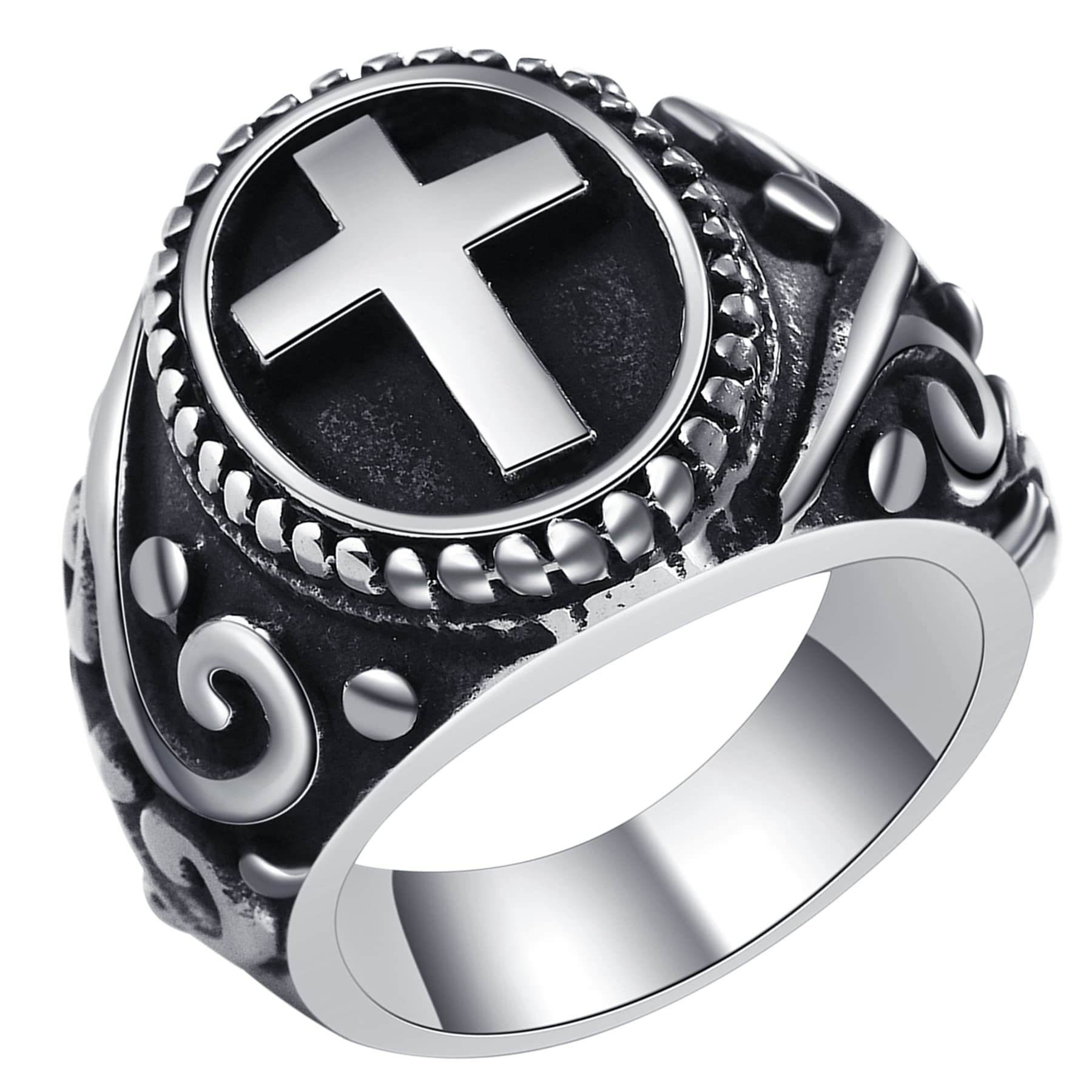Men's Ring, Vintage Cross Ring, Stainless Steel Punk Ring