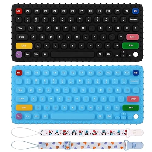 Miniatura 1 de TRACYCY Juguetes de dentición con forma de teclado para niños pequeños, paquete de 2 juguetes de dentición de silicona para bebés de más de 6 meses,