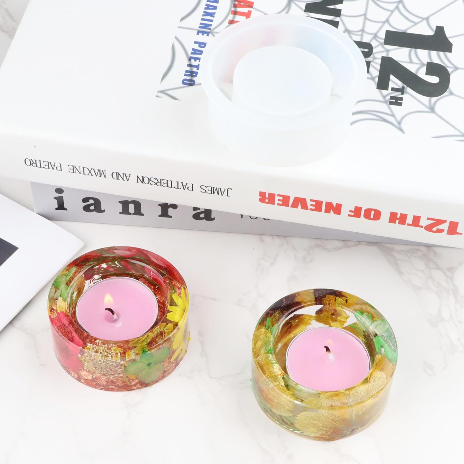 Tealight Candle Holder Resin Molds Silicone,4Pcs Round Candle Holder Molds for Resin,Epoxy Resin Molds for DIY Crafts,Trinket Container,Candlestick,Wedding,Home Decor