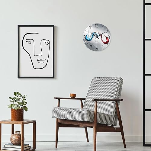 Miniatura 3 de XFM Reloj de pared silencioso sin tictac, funciona con pilas, reloj de comedor de 16 pulgadas, tazas de vino azul y rojo, reloj decorativo moderno