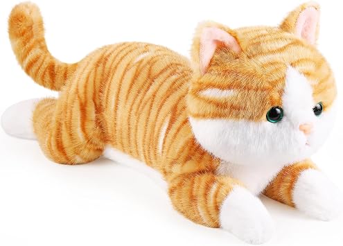 17.8 Inch Cat Plush Stuffed Animal Long Cute Cats Pillow Soft Doll Stuffed Cute Toys Animals Lover Gift Kid Birthday Holiday Party FavorYellow Cat