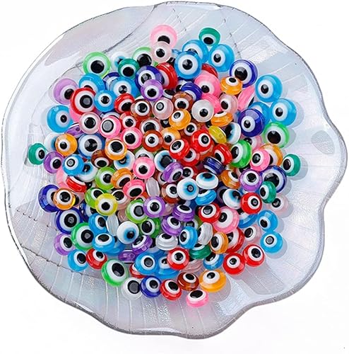 200 cuentas planas redondas contra el mal de ojo, hechas a mano, de resina, de 0.315 pulgadas, cuentas espaciadoras para pulseras, collares, joyas,