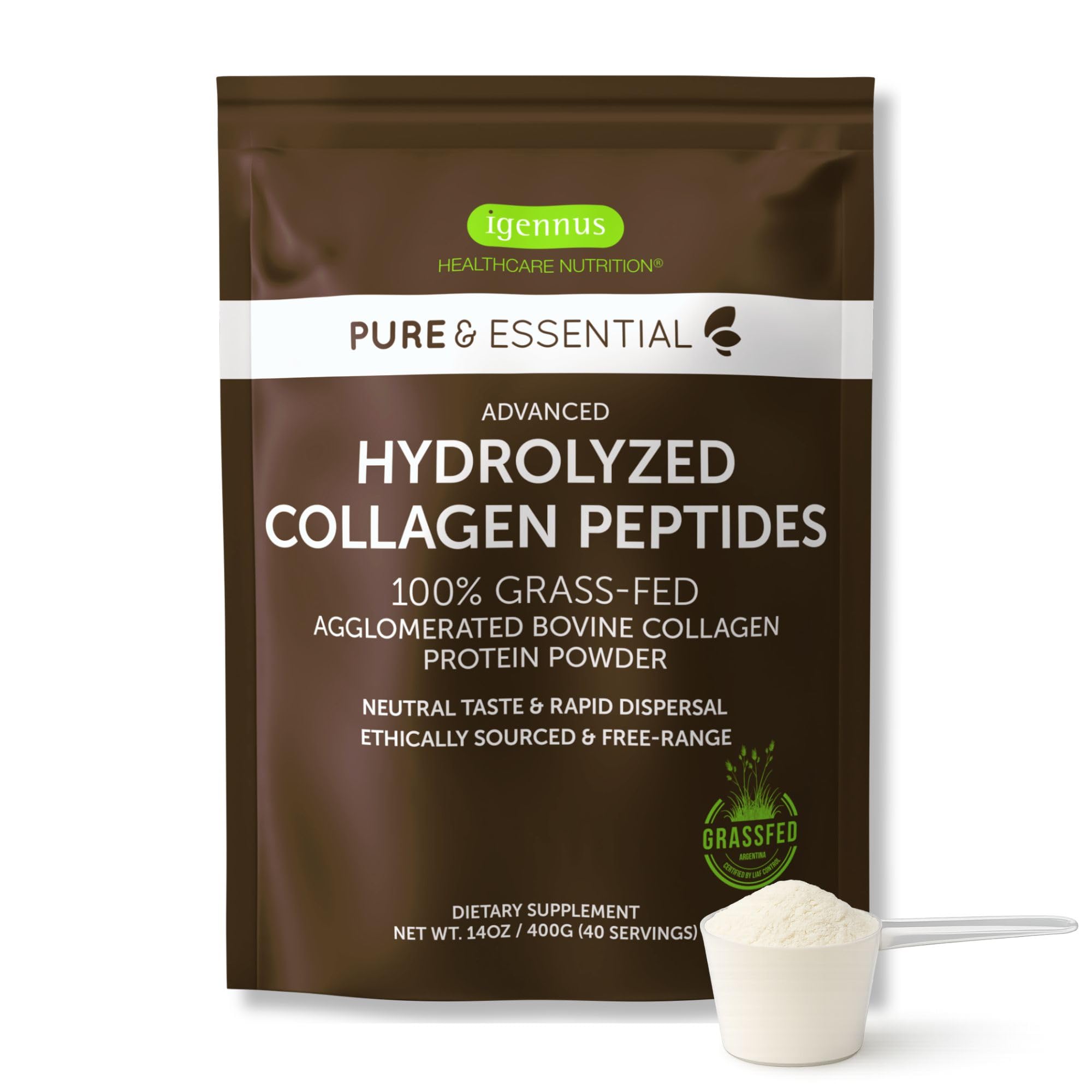 Igennus Advanced Grass Fed Hydrolyzed Bovine Collagen Peptides, 40 Servings 14.1 Ounce (Pack of 1)