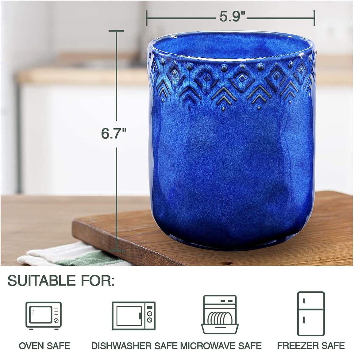 Kitchen Utensil Holder, Ceramic Utensil Crock Large Utensil Holder for Countertop, Cooking Utensil Organizer for Wedding/Birthday/Housewarming Gift, Navy Blue Color : Home & Kitchen