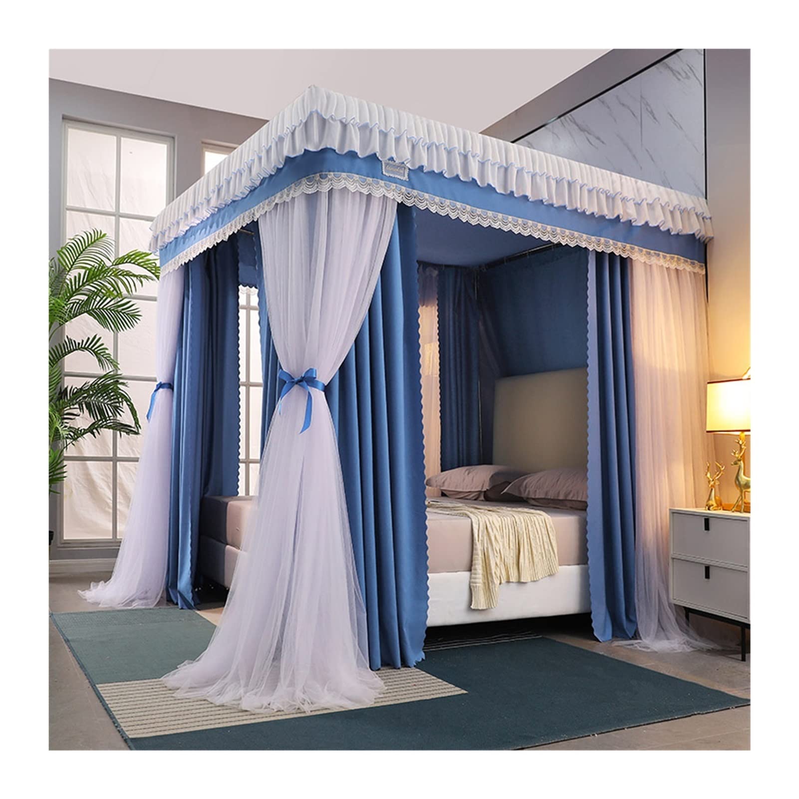 GTHTUHFD Bed Canopy Bedroom Mosquito Net For 5Ft/1.5M Bed, 4 Corner Support Luxury Bed Canopy, Blackout & Dustproof Bed Curtain Mosquito Net,Style 6-150x200x200cm