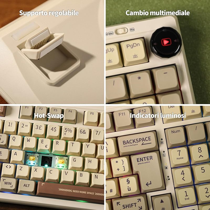 EPOMAKER RT100 ISO Mechanikus Billentyűzet 98 Gomb Bluetooth Vezeték Nélküli Retro