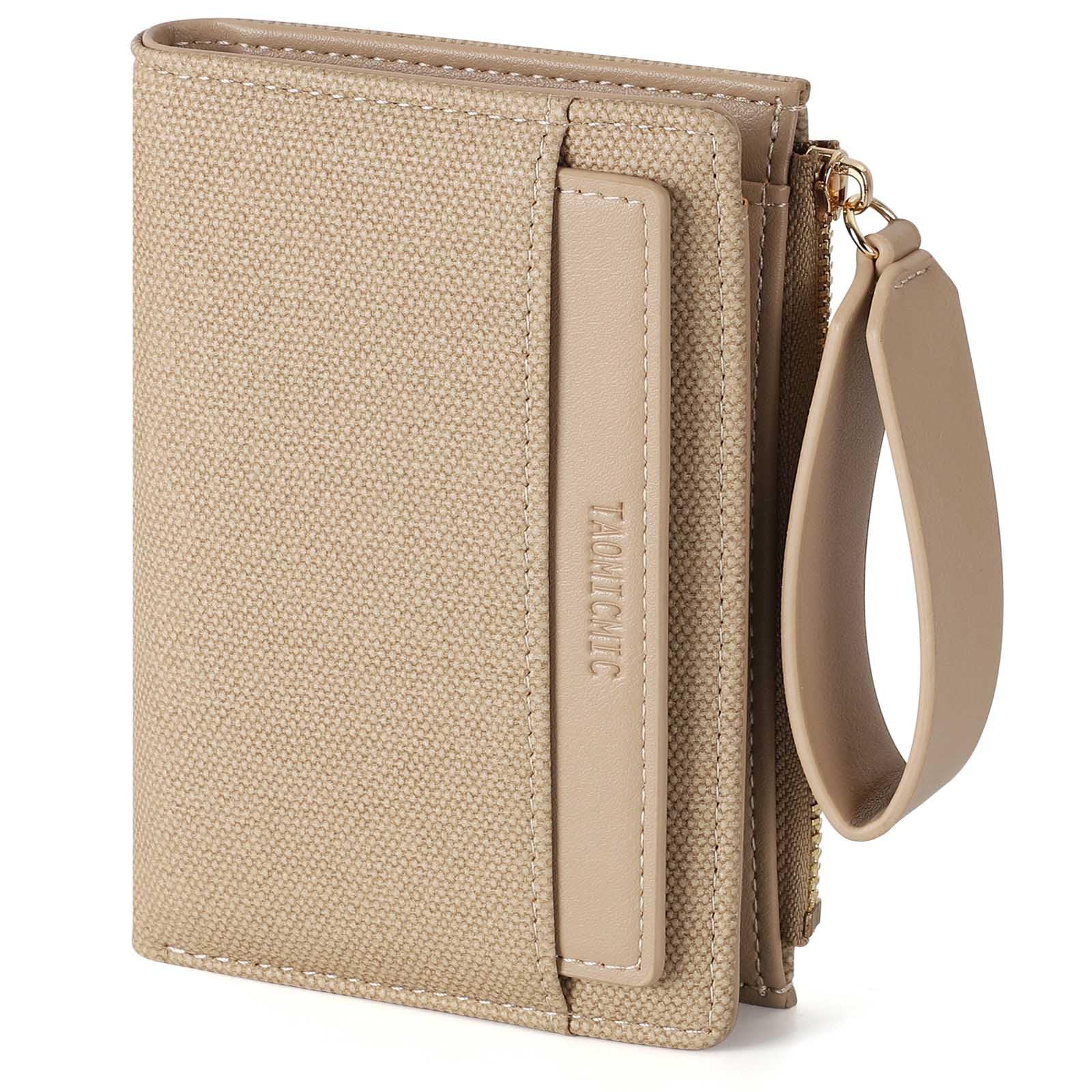 RRANCharltu Geldbörse Damen PU Leder, Portemonnaie Damen klein Geldbeutel klein mit viele Kartenhalter Geldbörse mittelgroß mit Reißverschluss-Armband und Münzfach, Khaki