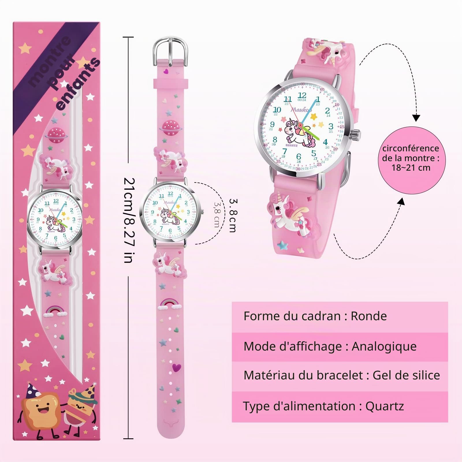Montre Enfant, Montre à Quartz Analogique de Dessin Animé 3D, Montre-Bracelet pour Garçons et Filles, Montre pour Enfant étanche 30M Bracelet en Silicone
