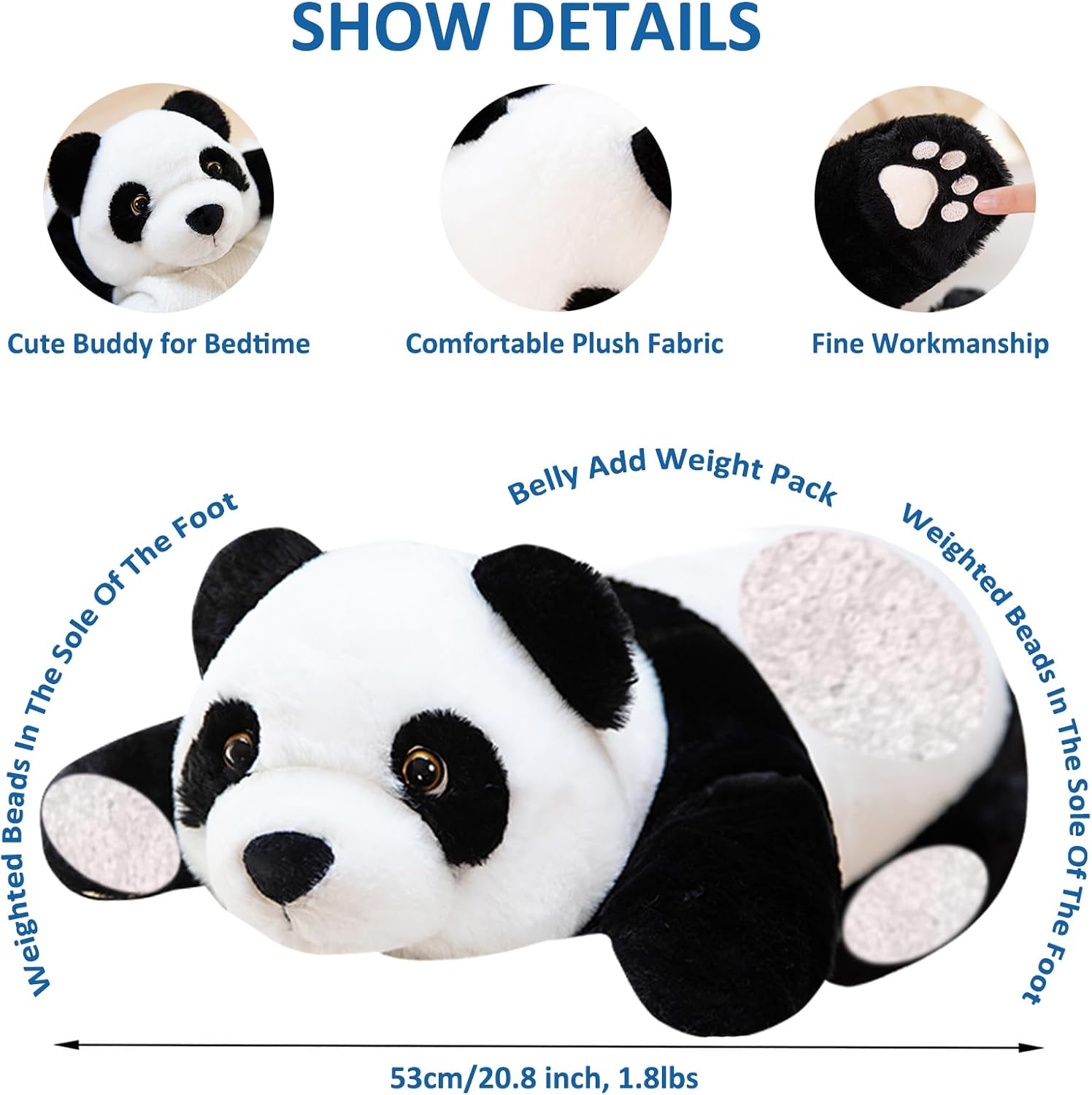 Weighted Stuffed Animals, 1.76lbs Panda Plush Cute Panda Weighted Plush Animals Pillow Toy Gifts for Kids Adults, 20.8 inch