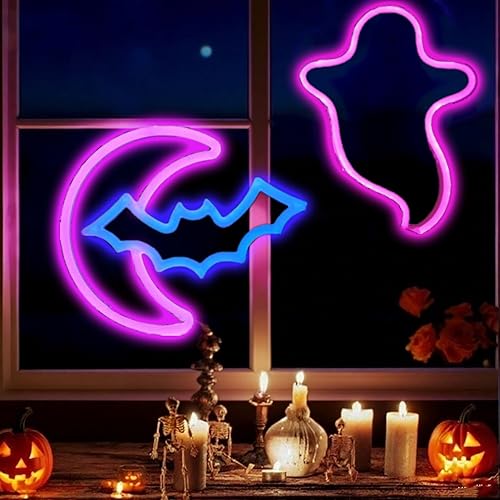 Miniatura 8 de Letreros de neón de murciélago para dormitorio, mesita de noche, decoración de pared, decoración de Halloween, luces LED de noche, adornos de mesa